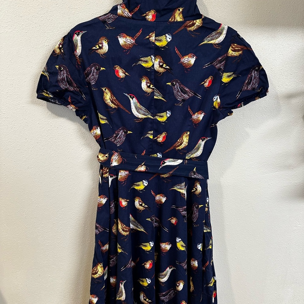 Vintage Belle Poque Bird Print Navy Dress - Picture 2 of 3